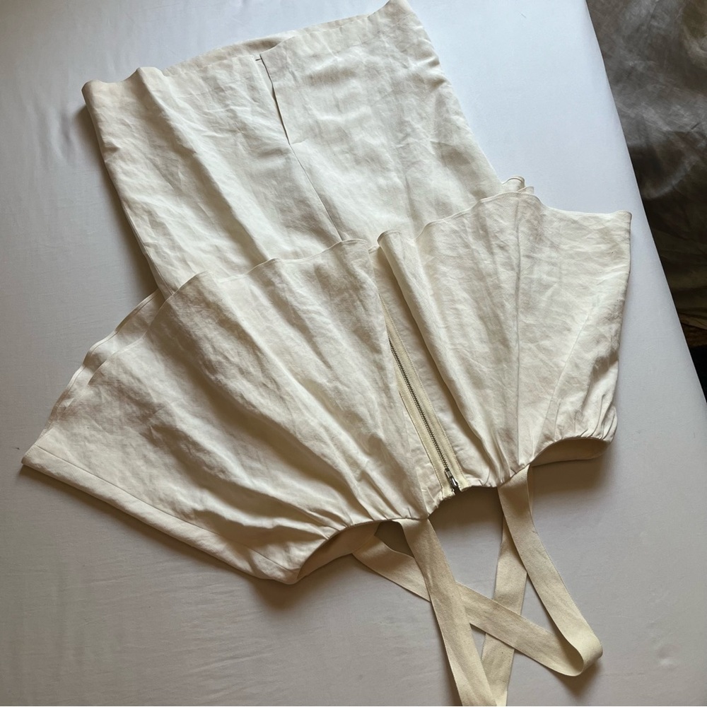 WHIT cream ivory silk linen blend ruffle criss cross sleeveless mini dress - Picture 4 of 7